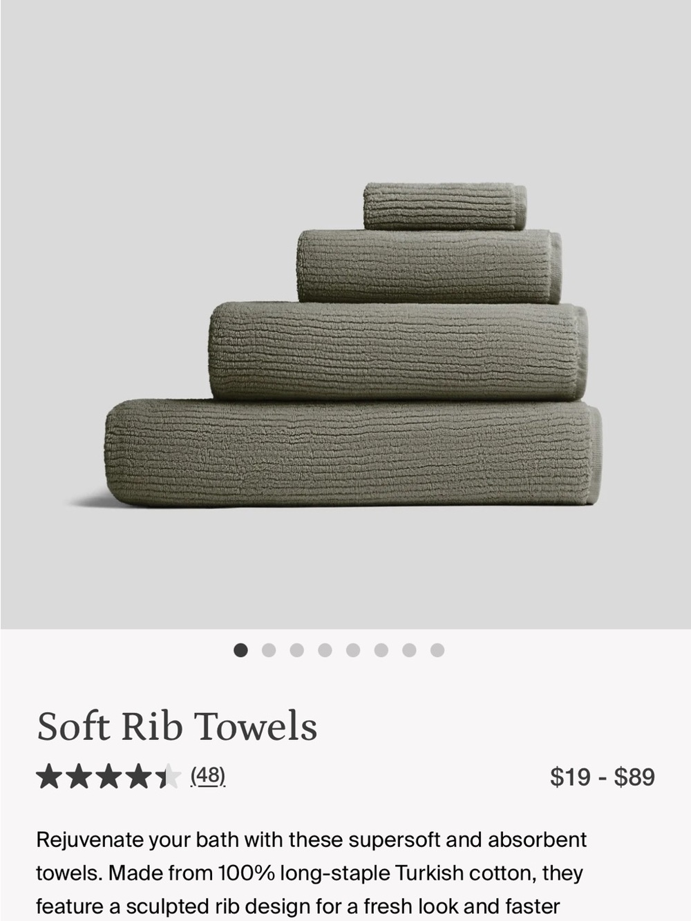 Parachute Ribbed Bath Washcloths, Hand Towels, and Bath Towels (Moss)